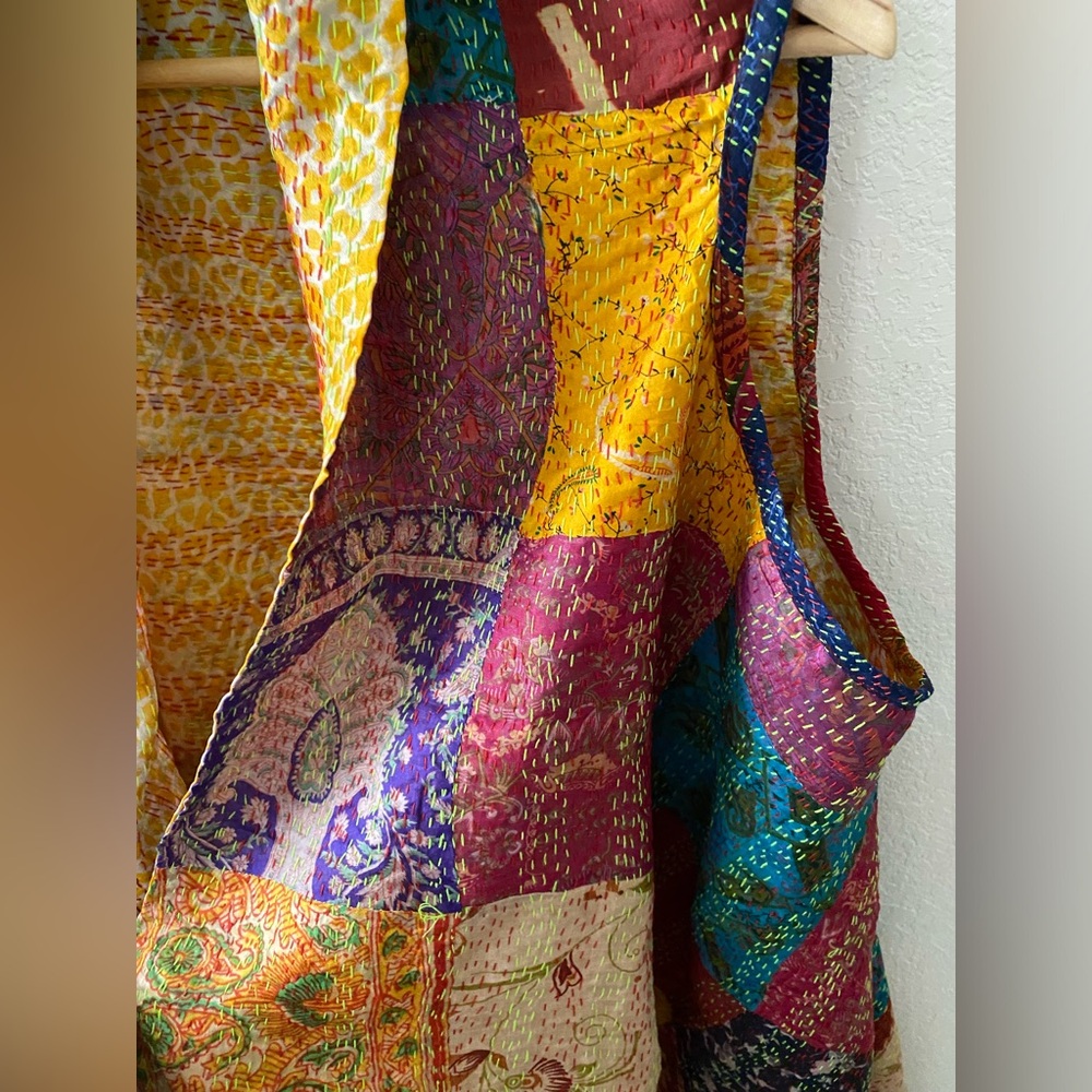 Polyester Multicolor Patchwork Kantha Silk Shrug … - image 4